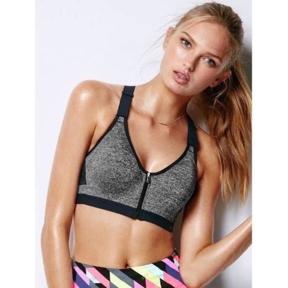 Victoria's Secret Gray Incredible Lightweight Max Zip Front Sports Bra - Picture 1 of 6